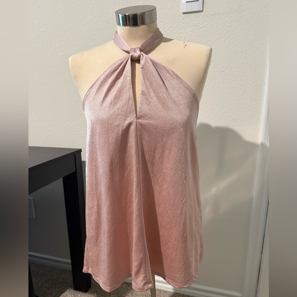 Baby Pink Halter Blouse with Cut-Out Design
